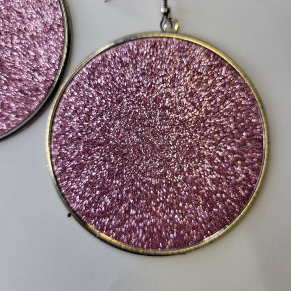 Pink Glitter Round Earrings - Picture 3 of 5